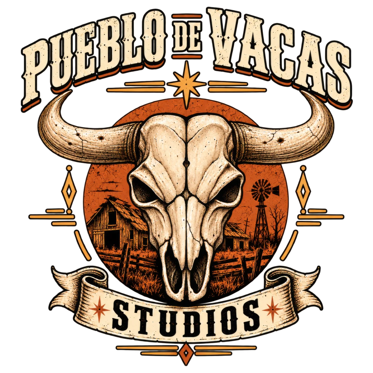 Pueblo de Vacas Studios western cow-skull identity artwork